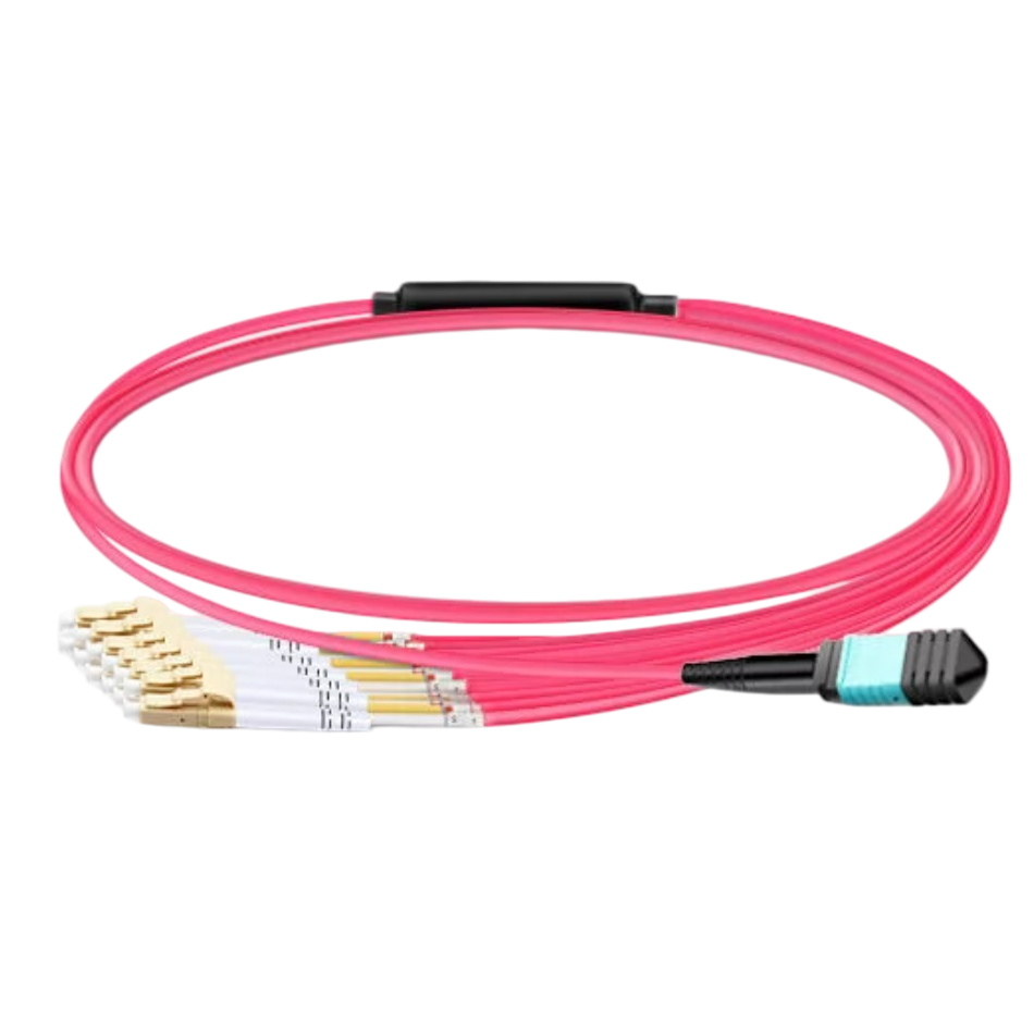 1m (3ft) MTP-12 UPC (Female) to 6x LC UPC Duplex OM4 Multimode Elite Breakout Cable, 12 Fibers, Type B, LSZH, Magenta